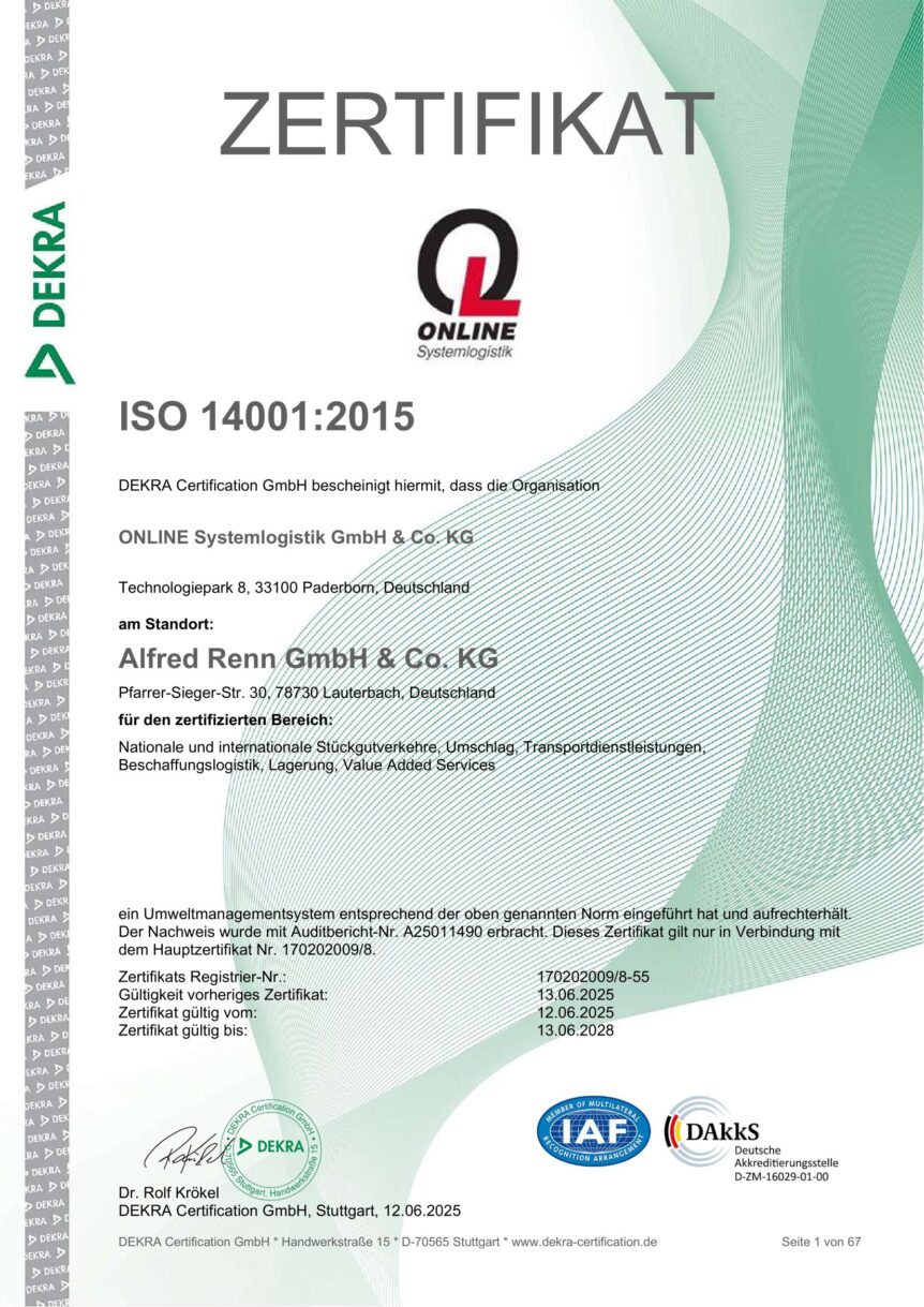 ISO 14001 Alfred Renn GmbH & Co. KG_Lauterbach
